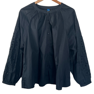 Old Navy Blouse Eyelet Sleeve Button Up Black XL